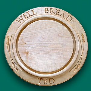 "well bread Ted" inscribed bread board.